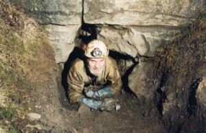 BCC Founder Member Bill Gascoine in the Entrance to Ogof Draenen - Photo by Huw Jones