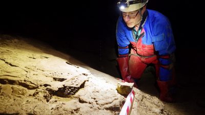 Dave with calcite/mud formations