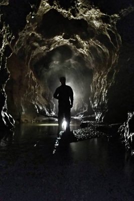 Adrian in the streamway below Agent Blorenge.