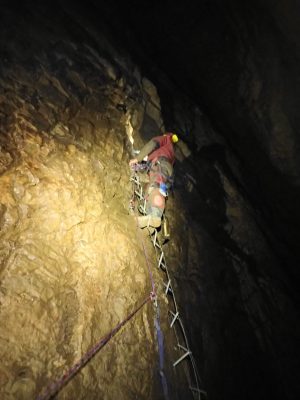 Huw on the climb