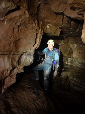 Dave at the end of Bolt Traverse