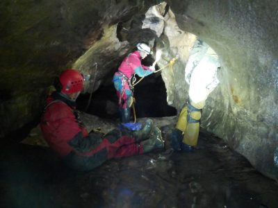 Lee rigging the exit from Kingsdale Master cave into Valley Entrance